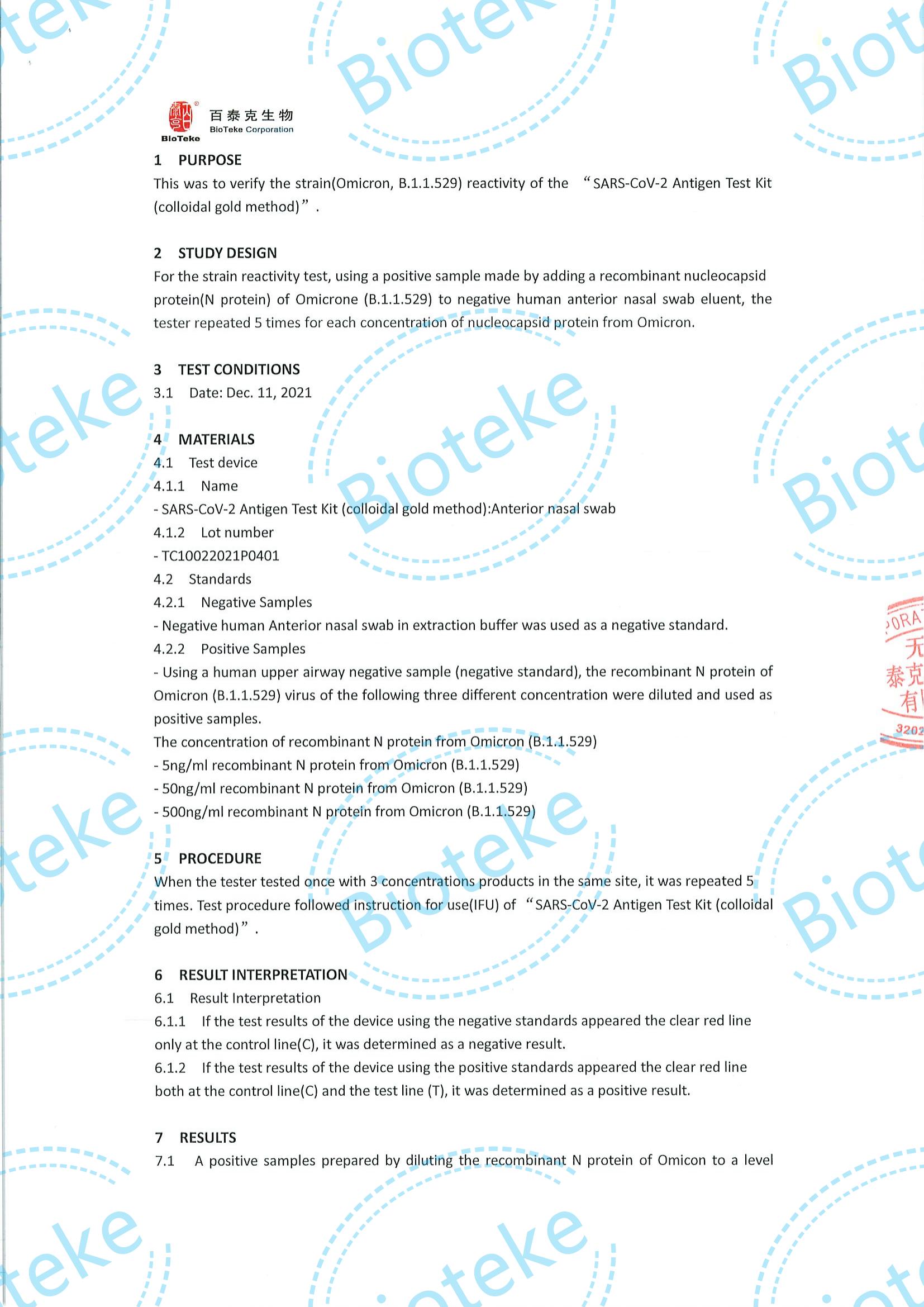 BIOTEKE_SARS-COV-2 Antigen IVD KIT ANTERTIAL NASAL Ujian Penilaian Strain (Omicron) Reaktiviti_01