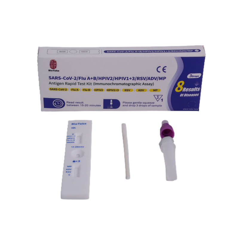 Kit Ujian Rapid Antigen 8 Dalam 1 SARS-CoV-2/Selesema A+B/HPIV2/HPIV1+3/RSV/ADV/MP